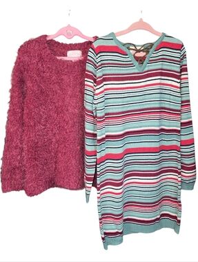 Pumpkin Patch Outfit Bundle Striped Knit Dress &Fluffy Pullover Sweater Size 5/6